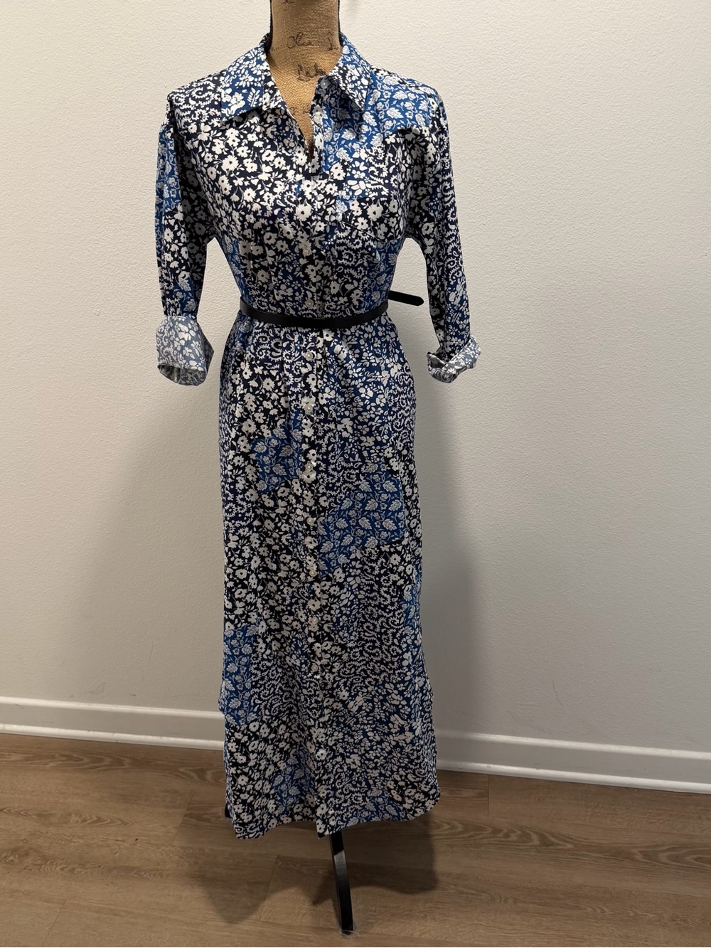 Anthropologie Maeve Blue Floral Button-Front Maxi Dress M